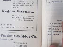 Kahvila Aula, Viipuri - Hinnasto 1935