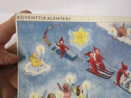 Adventtikalenteri / Joulukalenteri - Suomen Partiotyttöjärjestö - Finlands Flickscoutunion, piirtänyt Ulla von Wendt 1957