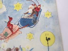 Adventtikalenteri / Joulukalenteri - Suomen Partiotyttöjärjestö - Finlands Flickscoutunion, piirtänyt Ulla von Wendt 1957