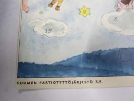 Adventtikalenteri / Joulukalenteri - Suomen Partiotyttöjärjestö - Finlands Flickscoutunion, piirtänyt Ulla von Wendt 1957