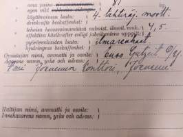 Radco-Jap, nelitahtiräj. moottoripyörä, Kuopion lääni rek. nro K-... -rekisteriote vuodelta 1934, pyörä ollut Enso-Gutzeit Oy:n Joensuun konttorin käytössä
