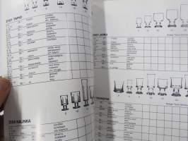 Iittala 1987 -tuoteluettelo, tuotanto mittoineen ja sunnittelijatietoineen, myös taidelasi Aalto ym.