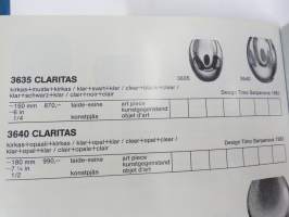 Iittala 1987 -tuoteluettelo, tuotanto mittoineen ja sunnittelijatietoineen, myös taidelasi Aalto ym.