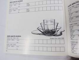 Iittala 1987 -tuoteluettelo, tuotanto mittoineen ja sunnittelijatietoineen, myös taidelasi Aalto ym.