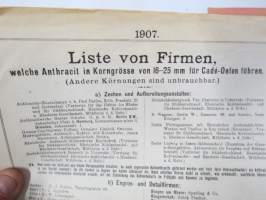 Eimer mit Trichter - Cade´s Kamin-Dauerbrand-Oefen -esite, ohjeita, lista sopivan kokoisen polttoaineen (antrasiitin) myyjistä, saksankielisiä