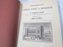 C. Gerhardt Preisverzeichnis über Chemische Apparate und Gerätschaften -kemianalan kojeita ja laitteita, kuvasto, saksankielinen
