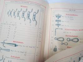 Illustrerad Priskurant öfver Gjutgods af Smidjesjern &amp; Stål s.k. MITIS från Faustman &amp; Östberg (Carlsvik, Stockholm), 1885 -hintaluettelo erilaisille takeille ym.