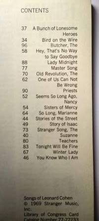 Songs of Leonard Cohen Herewith: Music, words and photographs