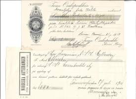 Turun Osakepankki 1919 ja Nordiska Aktiebank 1900 kuitti 2 kpl erä