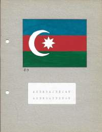 Azerbaidzjanlippu alkuperäinen guassimaalaus pahville 22x16 cm ja seloste