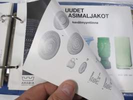 Arabia Wärtsilä -tuoteluettelo mm. emaliset kahvipannut, astiat, käyttö- ja taidelasiesineet suunnittelija, -malli- ja mittatietoineen, 1970-luvun alku