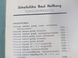 Raul Hellberg - Pyöräilijöiden erikoisliike - Polkupyörien ja osien Tukku-Netto Hinnasto 1935