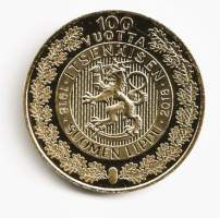 Suomi itsenäisenä 100 vuotta Suomen lippu mitali kullanvärinen pillerissä