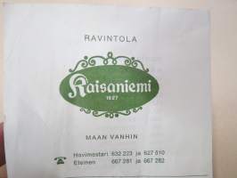Ravintola Kaisaniemi, 26.10.1970 -kuitti