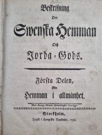 Beskrifning om swenska hemman och jorda-gods : 1-2