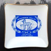 Riihimäen Lasi 50 v design mainostuhkakuppi - tuhkakuppi  lasia 8,5x8,5 cm  1960