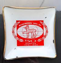 Riihimäen Lasi 50 v design mainostuhkakuppi - tuhkakuppi  lasia 8,5x8,5 cm  1960