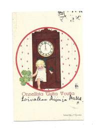 Koululaiskortti -   uudenvuodenkortti kulkenut