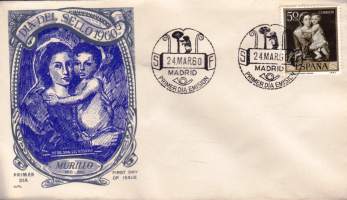 FDC - Espanja - Postimerkin päivä 1960 (24.3.). Taidemaalari Murillo (1618-1682). Nostra Senora Del Rosario.  ALFIL