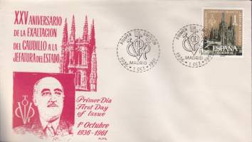 FDC - Espanja - XXV Aniversario de la Exaltacion del Caudillo a la Jefatura del Estado 1961 (1.10.).  ALFIL