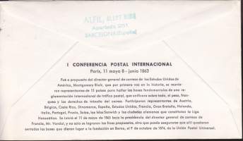 FDC - Espanja - Centenario1ª Conferencia Postal Internacional,., (3.5.) 1963. ALFIL. Ensimmäinen kansainvälinen postikonferenssi 100-v juhlakuori.