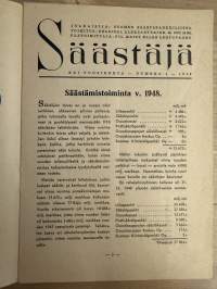 Säästäjä 1949 nr 1 -säästöpankkien asiakaslehti, artikkeleita, sarjakuvia yms.