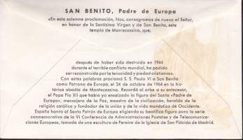 FDC – Espanja 1965 – San Benito (Padre de Europa) – ALFIL – CEPT‑viittauksin – 27.9.1965 – Primer día de circulación