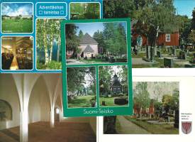 Suomalaisia kirkkokortteja 5 kpl erä   paikkakuntakortti, kirkkopostikortti  kirkkokortti