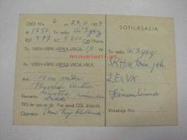 OI1F /QTH Niinisalo 27.11.1954 -puolustusvoimain radiosähköttäjän yhteyskortti
