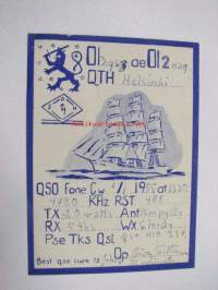 OI3GCZ / Oi2nag QTH Helsinki 1.1.1955 -puolustusvoimain radiosähköttäjän yhteyskortti