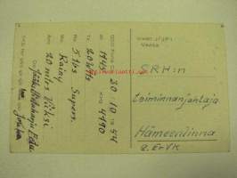 OI3DCZ / OI6AIH QTH Vaasa 30.10.1954, operator Eetu Hietaharju -puolustusvoimain radiosähköttäjän yhteyskortti