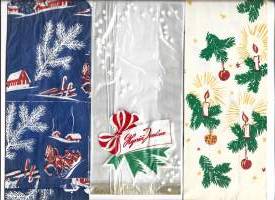 Joulupussi, kuusijuhlapussi    3 eril  - kauppapussi, tuotepakkaus