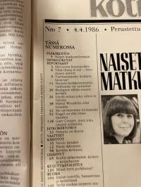 Kotiliesi 1986 nr 7, Martta Wendelin, kevään keltaista, 32 lisäsivua keittiöt ja kylpyhuone, Gary Cooper