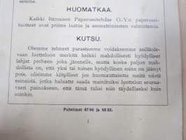 Itämainen Paperossi-Tehdas Oy - Lahjaluettelo -tupakka-askien mukana tulleiden kuponkien vaihto luettelossa oleviin esineisiin