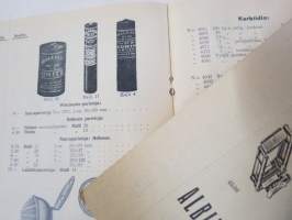 Polkupyörävalaisimia, taskulamppuja ym. 1935-1936 Albin Kemppi Oy, Viipuri-tuoteluettelo / hinnasto