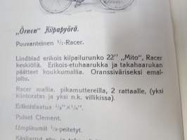 Örnen polkupyörät 1935 Albin Kemppi Oy, Viipuri -tuoteluettelo / hinnasto
