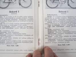 Polkupyörähinnasto 1931 Kone- ja polkupyöräliike G.A. Karlsson, Hämeenlinna -tuoteluettelo / hinnasto