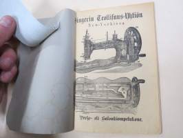 Singerin Teollisuus-Yhtiö New-Yorkissa. Osoitus-kirja opettawa käyttämään Perhe- eli Salonki- ynnä Medio- ja No. 4-ompelukoneita -käyttöohjekirja v. 1888