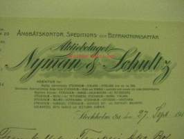 Ab Nyman &amp; Schoultz Ångbåtskontor, Speditions- och Befraktningsaffär, Stockholm, 27.9.1912 -asiakirja