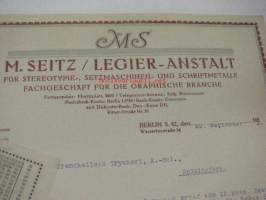 M. Seitz / Legier-Anstalt, Berlin, 20.9.1913 -asiakirja + Moderne Scliesszeuge-työkaluesite