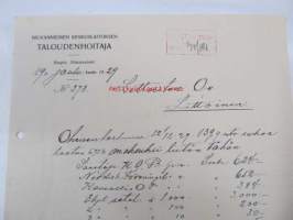 Niuvanniemen Sairaalan Taloudenhoitaja Kuopio 19.12.1929 -asiakirja