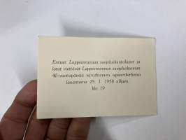 Entiset Lappeenrannan suojeluskuntalaiset ja lotat... suojeluskunnan 40-vuotispäivää varuskunnan upseerikerhossa 25.1.1958 -kortti