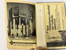 Rakentajain kalenteri 1972 (56. ilmestynyt) tekniikkaa, taulukoita, mainoksia, menetelmiä, yhdistyksiä, nimet arkkitehdit, rakennusinsinöörit ja rakennusmestarit ym.