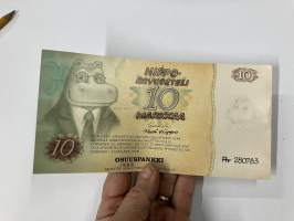 Hippoarvoseteli 10 markkaa (Osuuspankki)... avaa nuorelle oman Hippotilin ja lahjoittaa tilille 10 markkaa -arvoseteli / lahjaseteli (ei rahaa)