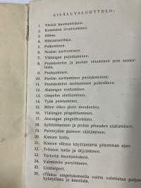 Tikka ompelukoneen käyttöohje + varaosakuvasto 1953