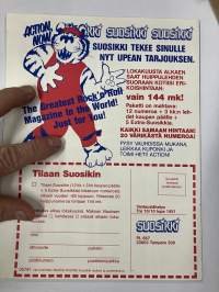 Suosikki-lehti / Fazer -lukujärjestys + tarroja mm. Hanoi Rocks, Michael Jackson, Duran Duran, Popeda, Dingo