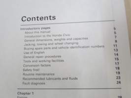 Honda Civic Hatchback, Shuttle &amp; CRX Feb 1984 to 1986 1342 cc - 1488 cc Owners Workshop Manual -korjausohjekirja, englanninkielinen