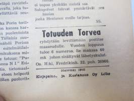 Totuuden Torvi 1948 nr 21,  Ernesti Hentunen, Radikaalinen kansanpuolue -julkaisu, paljastuksia, skandaaleja, äärioikeiston naamioitumispyrkimyksiä, ym.