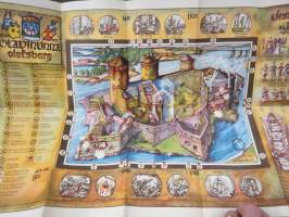 Olavinlinna - Olofsborg - Kuvitettu opas ja selostus - Illustrerad beskrivning - Map and guide -hieno piirroskuva linnasta