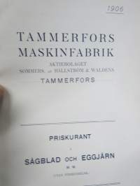 Tammerfors Maskinfabrik Ab / Tampereen Konetehtaan Oy Sommers, Af Hällström &amp; Waldens - Priskurant sågar, maskinbett m. f.l. tillverkningar -kuvasto / hinnasto